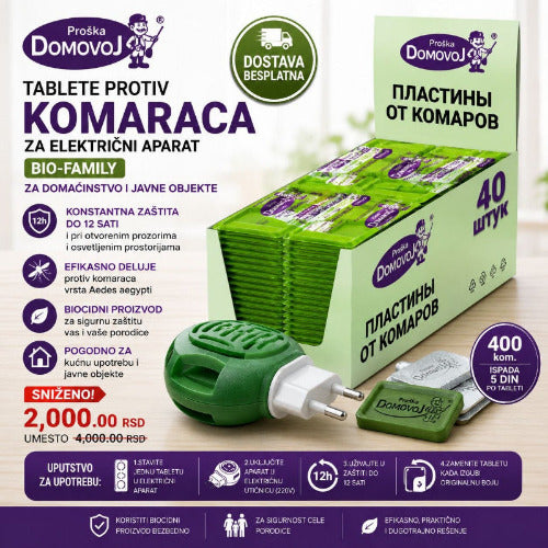 Komarci zbogom. 400 plocica Bio-Family za suzbijanje komaraca  - DOSTAVA BESPLATNA