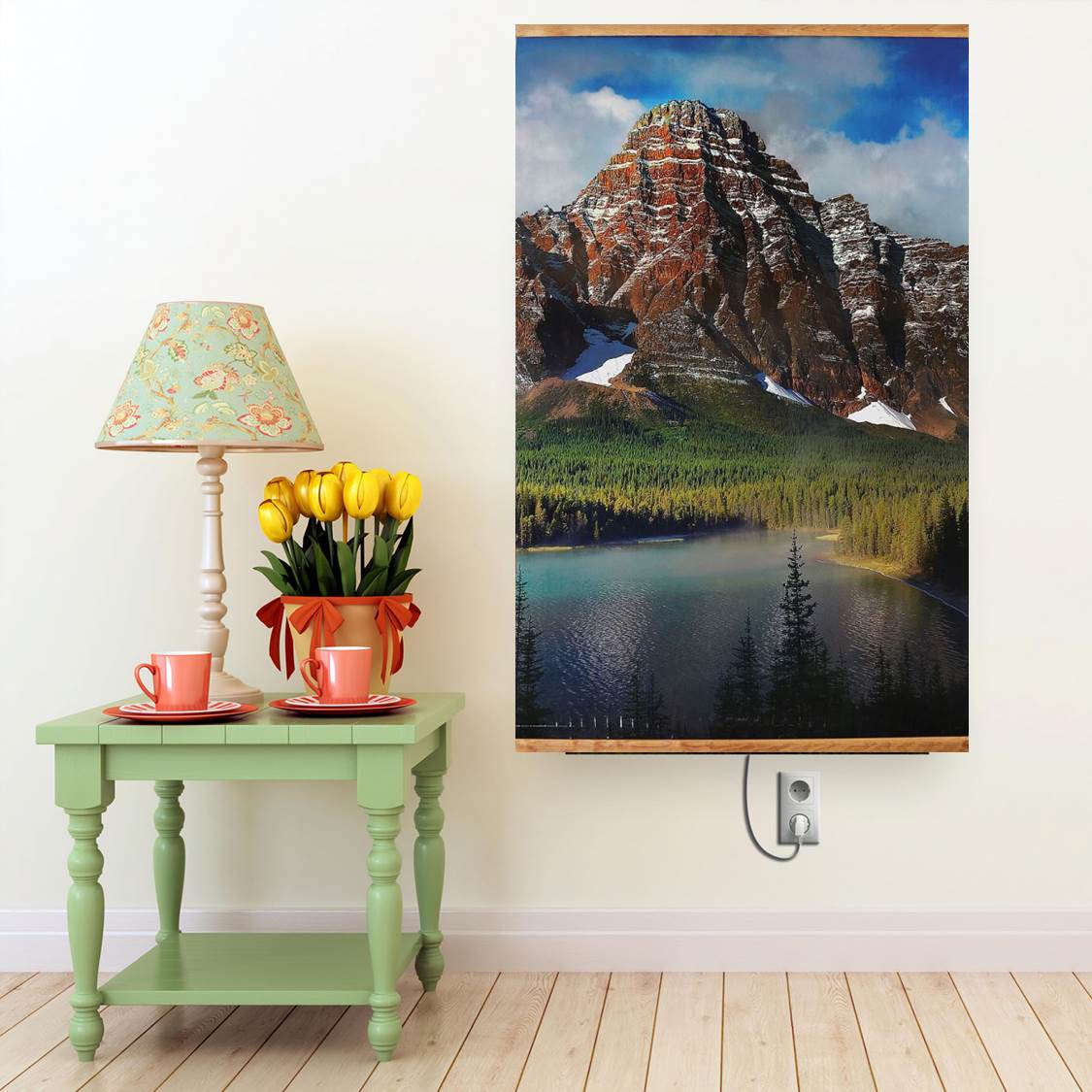 „Kućna vatra“ infracrvena zidna savitljiva grejalica u obliku slika 105 x 60 cm motiv PLANINA Zidna grejalica maksimalne snage 500 W.  Slika koja greje.